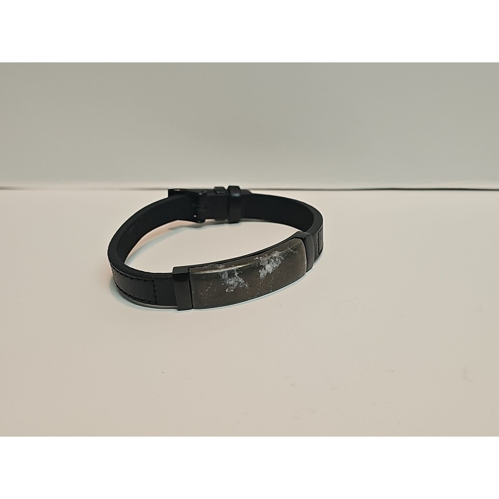 IB Goodman IBG Stainless Steel Bracelet/Wristband Mens Black Leather Adjustable